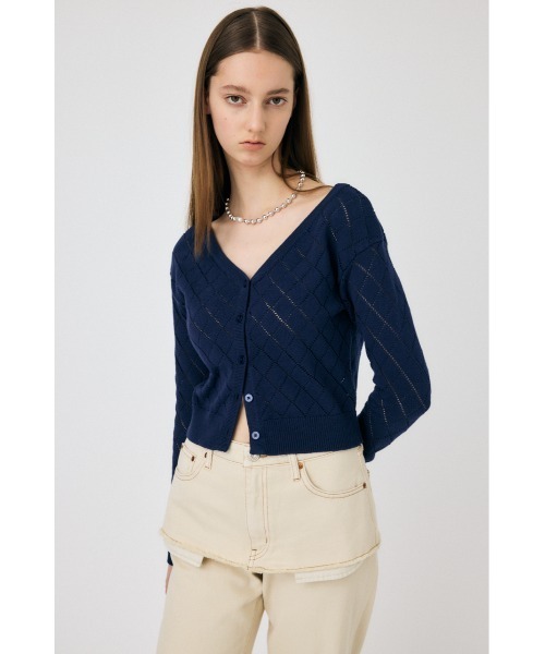 MOUSSY（マウジー）の「EYELET ニット カーディガン（カーディガン/ボレロ・レディース・オフホワイト/レッド/ダークネイビー・FREE）」の5枚目の写真