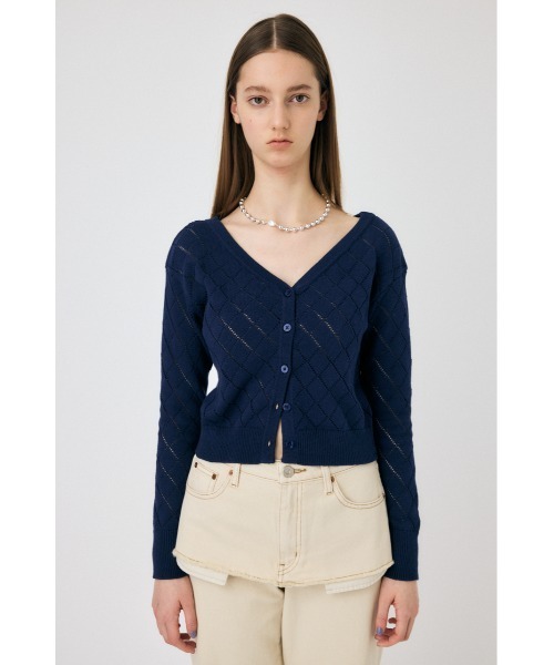 MOUSSY（マウジー）の「EYELET ニット カーディガン（カーディガン/ボレロ・レディース・オフホワイト/レッド/ダークネイビー・FREE）」の6枚目の写真