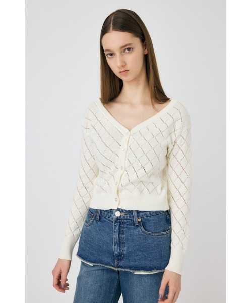 MOUSSY（マウジー）の「EYELET ニット カーディガン（カーディガン/ボレロ・レディース・オフホワイト/レッド/ダークネイビー・FREE）」の8枚目の写真