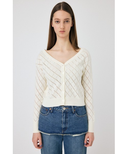 MOUSSY（マウジー）の「EYELET ニット カーディガン（カーディガン/ボレロ・レディース・オフホワイト/レッド/ダークネイビー・FREE）」の13枚目の写真