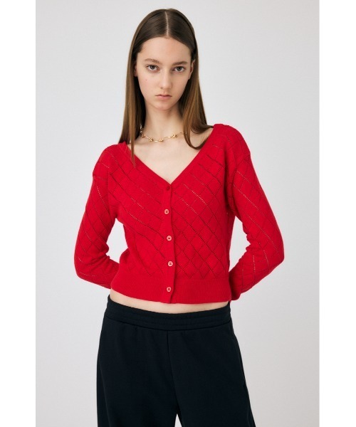 MOUSSY（マウジー）の「EYELET ニット カーディガン（カーディガン/ボレロ・レディース・オフホワイト/レッド/ダークネイビー・FREE）」の19枚目の写真