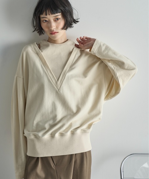 THE YOn（ザヨン）の「フェイクレイヤードライトオンスミニ裏毛プルオーバー（Tシャツ/カットソー・レディース・オートミール/ピンク/クリーム・FREE）」の18枚目の写真