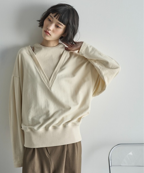 THE YOn（ザヨン）の「フェイクレイヤードライトオンスミニ裏毛プルオーバー（Tシャツ/カットソー・レディース・オートミール/ピンク/クリーム・FREE）」の17枚目の写真