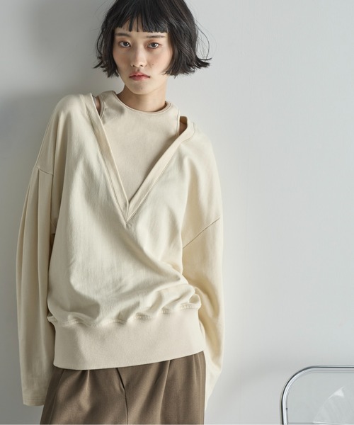 THE YOn（ザヨン）の「フェイクレイヤードライトオンスミニ裏毛プルオーバー（Tシャツ/カットソー・レディース・オートミール/ピンク/クリーム・FREE）」の20枚目の写真