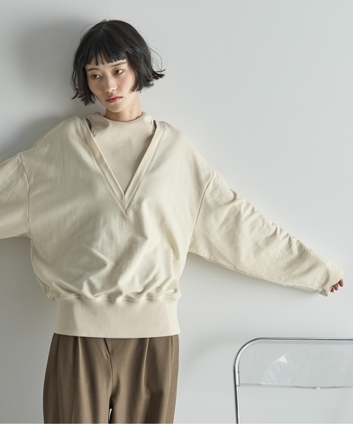 THE YOn（ザヨン）の「フェイクレイヤードライトオンスミニ裏毛プルオーバー（Tシャツ/カットソー・レディース・オートミール/ピンク/クリーム・FREE）」の19枚目の写真