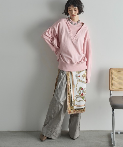 THE YOn（ザヨン）の「フェイクレイヤードライトオンスミニ裏毛プルオーバー（Tシャツ/カットソー・レディース・オートミール/ピンク/クリーム・FREE）」の4枚目の写真