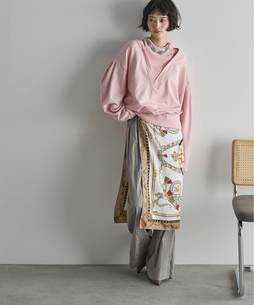 THE YOn（ザヨン）の「フェイクレイヤードライトオンスミニ裏毛プルオーバー（Tシャツ/カットソー・レディース・オートミール/ピンク/クリーム・FREE）」の5枚目の写真