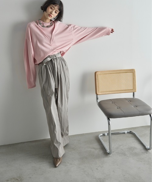 THE YOn（ザヨン）の「フェイクレイヤードライトオンスミニ裏毛プルオーバー（Tシャツ/カットソー・レディース・オートミール/ピンク/クリーム・FREE）」の9枚目の写真