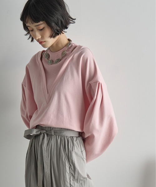 THE YOn（ザヨン）の「フェイクレイヤードライトオンスミニ裏毛プルオーバー（Tシャツ/カットソー・レディース・オートミール/ピンク/クリーム・FREE）」の7枚目の写真