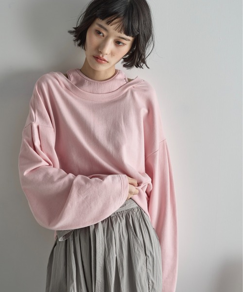 THE YOn（ザヨン）の「フェイクレイヤードライトオンスミニ裏毛プルオーバー（Tシャツ/カットソー・レディース・オートミール/ピンク/クリーム・FREE）」の13枚目の写真