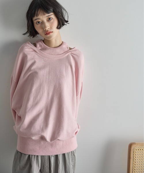 THE YOn（ザヨン）の「フェイクレイヤードライトオンスミニ裏毛プルオーバー（Tシャツ/カットソー・レディース・オートミール/ピンク/クリーム・FREE）」の14枚目の写真