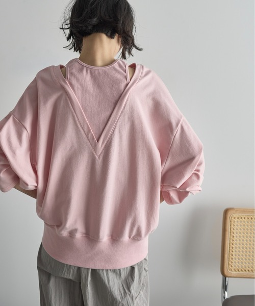 THE YOn（ザヨン）の「フェイクレイヤードライトオンスミニ裏毛プルオーバー（Tシャツ/カットソー・レディース・オートミール/ピンク/クリーム・FREE）」の15枚目の写真
