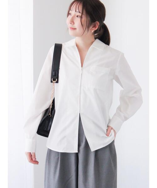 Te chichi TERRASSE(テチチテラス)の「ジップアップシャツ《2025spring catalog item》(シャツ/ブラウス・レディース・オフホワイト/サックスブルー/ピンク・F)」の1枚目の写真