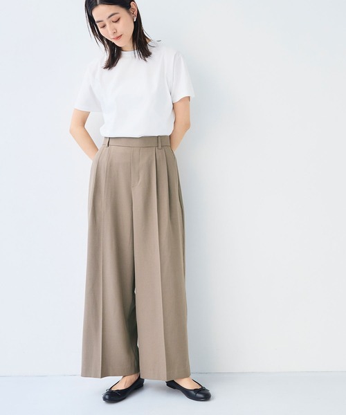 CROSS FUNCTION（クロスファンクション）の「《シワになりにくい》エブ楽 リネンライクセンタープレスイージーワイドパンツ【CF/クロスファンクション】（スラックス・レディース・モカ/チャコールグレー/ブラック/ダークグリーン・LL/L/M）」の9枚目の写真