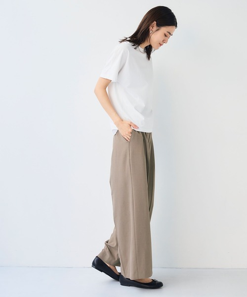 CROSS FUNCTION（クロスファンクション）の「《シワになりにくい》エブ楽 リネンライクセンタープレスイージーワイドパンツ【CF/クロスファンクション】（スラックス・レディース・モカ/チャコールグレー/ブラック/ダークグリーン・LL/L/M）」の14枚目の写真