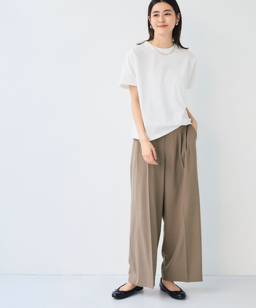 CROSS FUNCTION（クロスファンクション）の「《シワになりにくい》エブ楽 リネンライクセンタープレスイージーワイドパンツ【CF/クロスファンクション】（スラックス・レディース・モカ/チャコールグレー/ブラック/ダークグリーン・LL/L/M）」の10枚目の写真