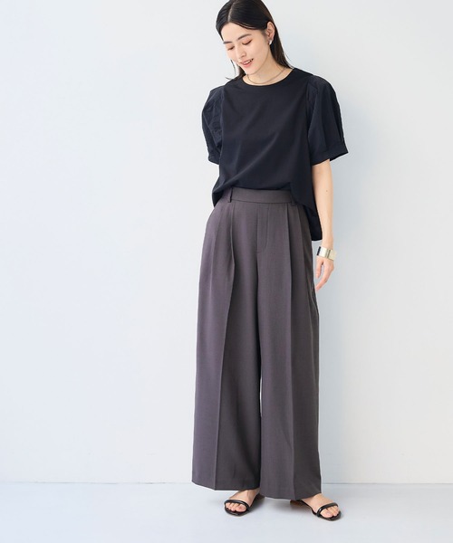 CROSS FUNCTION（クロスファンクション）の「《シワになりにくい》エブ楽 リネンライクセンタープレスイージーワイドパンツ【CF/クロスファンクション】（スラックス・レディース・モカ/チャコールグレー/ブラック/ダークグリーン・LL/L/M）」の18枚目の写真