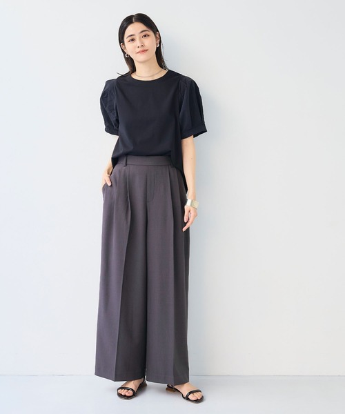 CROSS FUNCTION（クロスファンクション）の「《シワになりにくい》エブ楽 リネンライクセンタープレスイージーワイドパンツ【CF/クロスファンクション】（スラックス・レディース・モカ/チャコールグレー/ブラック/ダークグリーン・LL/L/M）」の17枚目の写真