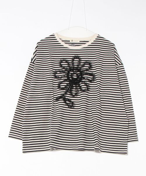 BARNDOOR(バーンドア)の「(BD)【BARNDOOR】チュール フリル フラワー 長袖 Tシャツ(Tシャツ/カットソー・レディース・ホワイト×ブラック/ブラック/オフホワイト・FREE)」の3枚目の写真