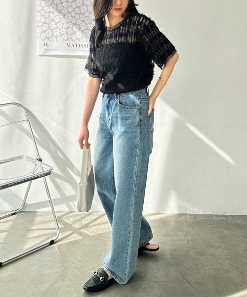 GeeRA（ジーラ）の「夏コーデに活躍！フェザーチュールシアーＴシャツ（Tシャツ/カットソー・レディース・オフホワイト/ブラック・LARGE/X-LARGE/MEDIUM）」の12枚目の写真