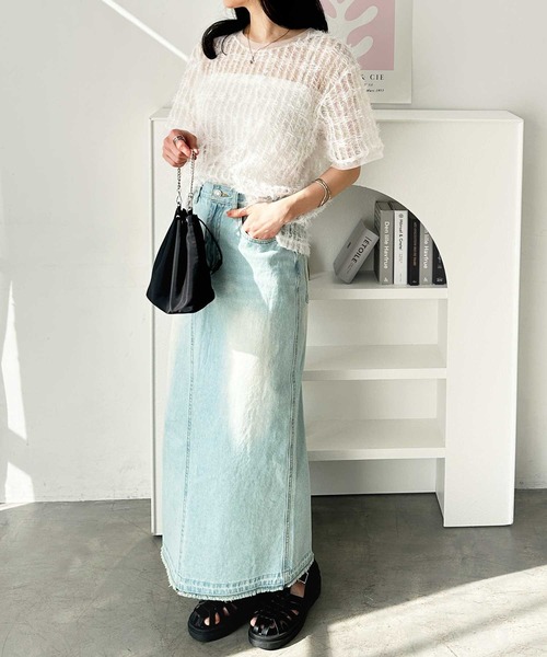 GeeRA（ジーラ）の「夏コーデに活躍！フェザーチュールシアーＴシャツ（Tシャツ/カットソー・レディース・オフホワイト/ブラック・LARGE/X-LARGE/MEDIUM）」の9枚目の写真