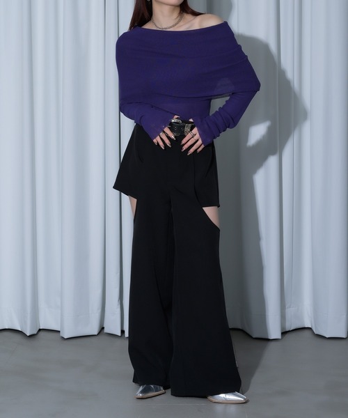 Ellno de Mavie(エルノデメヴィ)の「オフショルルーズシアーニット(ニット/セーター・レディース・パープル/ブラック・FREE)」の14枚目の写真