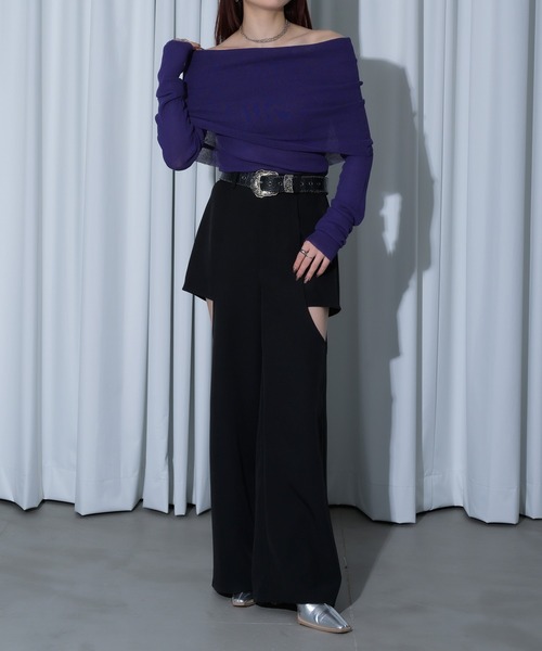 Ellno de Mavie(エルノデメヴィ)の「オフショルルーズシアーニット(ニット/セーター・レディース・パープル/ブラック・FREE)」の15枚目の写真