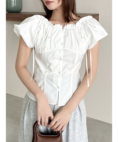 dazzlin（ダズリン）の「2WAYバルーンスリーブギャザーブラウス（シャツ/ブラウス・レディース・グリーン/オフホワイト/その他1/ブルー・FREE）」の8枚目の写真