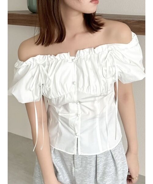 dazzlin（ダズリン）の「2WAYバルーンスリーブギャザーブラウス（シャツ/ブラウス・レディース・グリーン/オフホワイト/その他1/ブルー・FREE）」の9枚目の写真