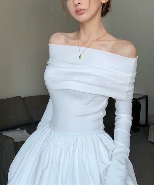 blackdia ocean(ブラックダイヤオーシャン)の「blackdia ocean オフショルドレスワンピース(ドレス・レディース・ホワイト/ブラック・SMALL/MEDIUM/LARGE)」の6枚目の写真