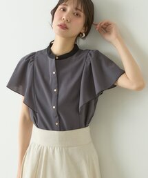 メタル釦フリル袖ブラウス