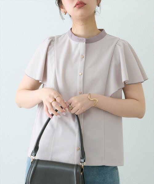 natural couture(ナチュラルクチュール)の「メタル釦フリル袖ブラウス(シャツ/ブラウス・レディース・ネイビー/サックスブルー/チャコールグレー/グレー/オフホワイト・FREE)」の7枚目の写真