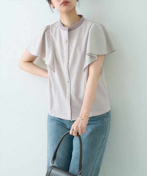 natural couture(ナチュラルクチュール)の「メタル釦フリル袖ブラウス(シャツ/ブラウス・レディース・ネイビー/サックスブルー/チャコールグレー/グレー/オフホワイト・FREE)」の8枚目の写真