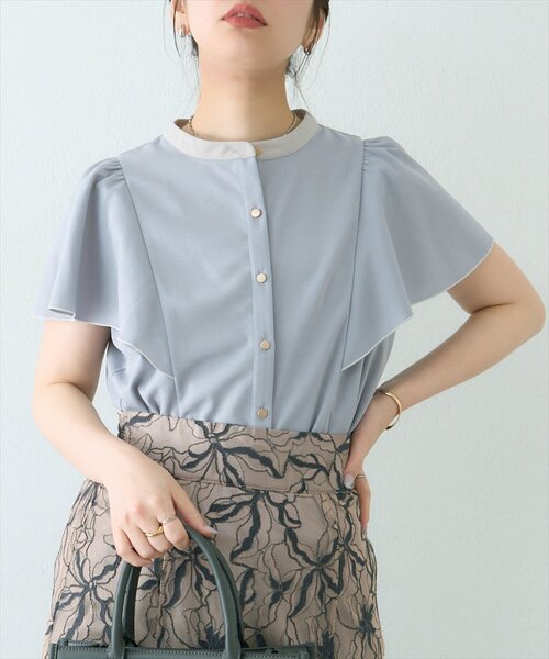 natural couture(ナチュラルクチュール)の「メタル釦フリル袖ブラウス(シャツ/ブラウス・レディース・ネイビー/サックスブルー/チャコールグレー/グレー/オフホワイト・FREE)」の17枚目の写真