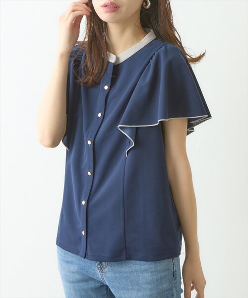 natural couture(ナチュラルクチュール)の「メタル釦フリル袖ブラウス(シャツ/ブラウス・レディース・ネイビー/サックスブルー/チャコールグレー/グレー/オフホワイト・FREE)」の11枚目の写真