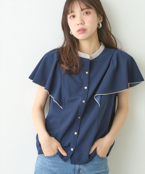 natural couture(ナチュラルクチュール)の「メタル釦フリル袖ブラウス(シャツ/ブラウス・レディース・ネイビー/サックスブルー/チャコールグレー/グレー/オフホワイト・FREE)」の13枚目の写真