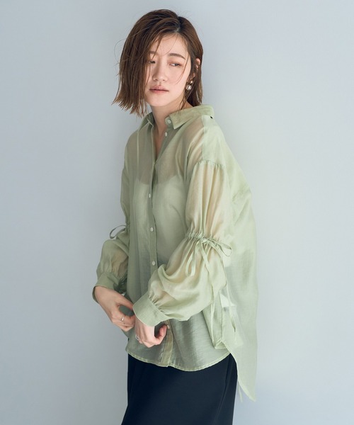 YECCA VECCA(イェッカヴェッカ)の「バックリボンシアーシャツ(シャツ/ブラウス・レディース・ブラック/ピンク/ライトグリーン・FREE)」の3枚目の写真