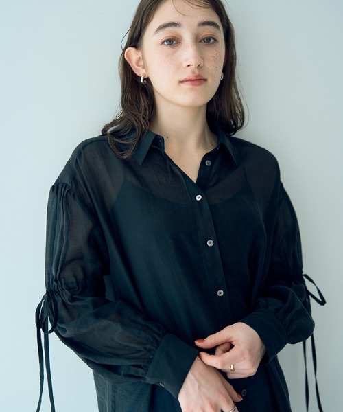 YECCA VECCA(イェッカヴェッカ)の「バックリボンシアーシャツ(シャツ/ブラウス・レディース・ブラック/ピンク/ライトグリーン・FREE)」の6枚目の写真