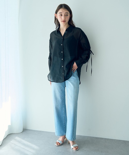 YECCA VECCA(イェッカヴェッカ)の「バックリボンシアーシャツ(シャツ/ブラウス・レディース・ブラック/ピンク/ライトグリーン・FREE)」の9枚目の写真