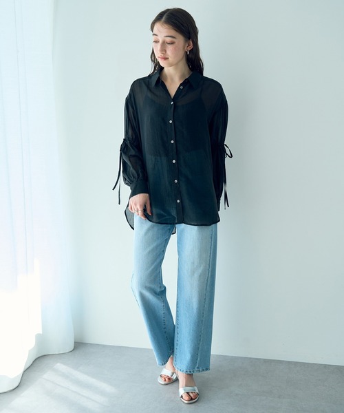 YECCA VECCA(イェッカヴェッカ)の「バックリボンシアーシャツ(シャツ/ブラウス・レディース・ブラック/ピンク/ライトグリーン・FREE)」の11枚目の写真