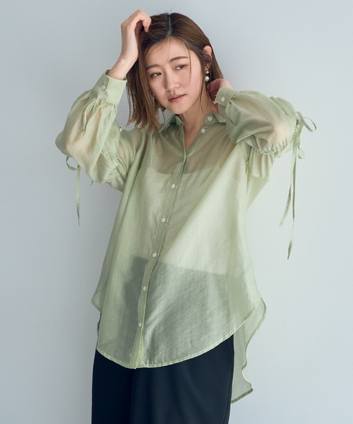 YECCA VECCA(イェッカヴェッカ)の「バックリボンシアーシャツ(シャツ/ブラウス・レディース・ブラック/ピンク/ライトグリーン・FREE)」の13枚目の写真