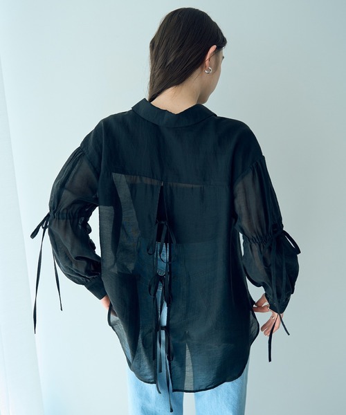 YECCA VECCA(イェッカヴェッカ)の「バックリボンシアーシャツ(シャツ/ブラウス・レディース・ブラック/ピンク/ライトグリーン・FREE)」の8枚目の写真