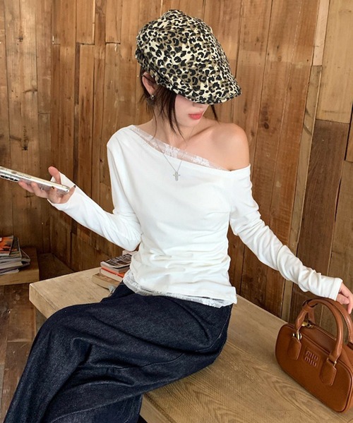 VIBGYOR(ヴィブジョー)の「【EIZZ/アイズ】レースレイヤード オフショルダー ロンT(Tシャツ/カットソー・レディース・ホワイト/ネイビー・FREE)」の8枚目の写真