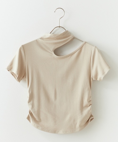 ROOPTOKYO(ループトウキョウ)の「Open-cut cropped gather tops/オープンカット クロップド ギャザートップス 秋物 秋服 2026年秋冬(Tシャツ/カットソー・レディース・ネイビー/ブラック/グレー/ホワイト/ブラウン/ピンク/ベージュ・FREE)」の16枚目の写真