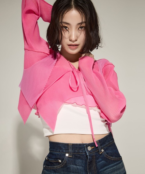 kotohayokozawa（コトハヨコザワ）の「【kotohayokozawa/コトハヨコザワ】SHEER LAYERED  CARDIGAN/シアーレイヤードカーディガン（カーディガン/ボレロ・レディース・ピンク/オリーブ/ブルー・FREE）」の17枚目の写真