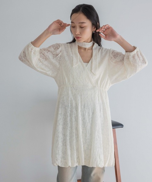 JEANASIS（ジーナシス）の「カシュクールバルーンタイワンピース/328176（ワンピース・レディース・チャコールグレー/ホワイト・FREE）」の2枚目の写真