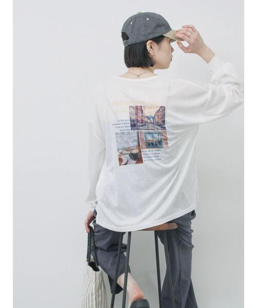 Samansa Mos2 blue（サマンサモスモスブルー）の「シアースラブ刺繍プリントロンT（Tシャツ/カットソー・レディース・オフホワイト/ピンク/イエロー・F）」の2枚目の写真