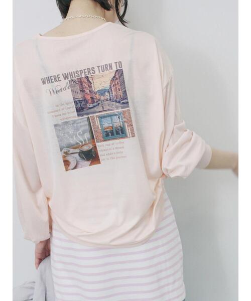 Samansa Mos2 blue（サマンサモスモスブルー）の「シアースラブ刺繍プリントロンT（Tシャツ/カットソー・レディース・オフホワイト/ピンク/イエロー・F）」の3枚目の写真