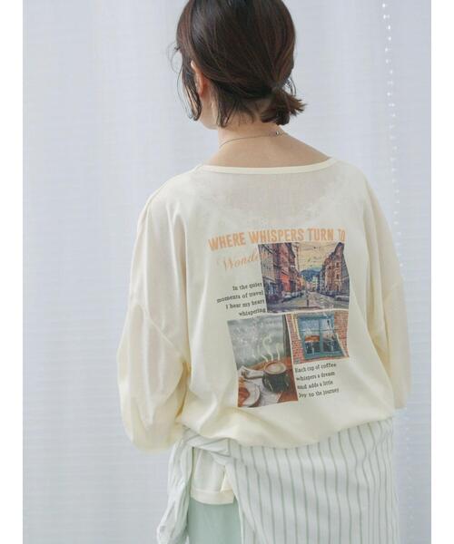 Samansa Mos2 blue（サマンサモスモスブルー）の「シアースラブ刺繍プリントロンT（Tシャツ/カットソー・レディース・オフホワイト/ピンク/イエロー・F）」の4枚目の写真