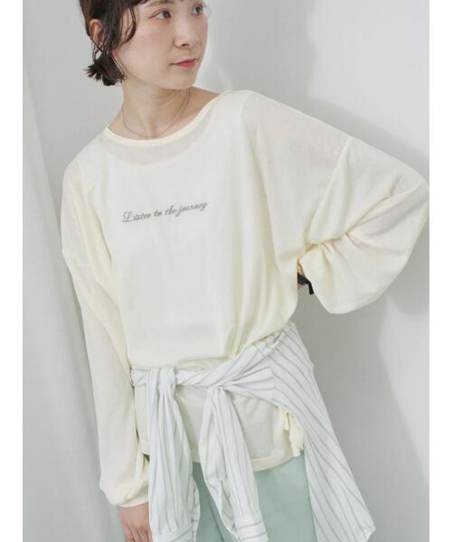 Samansa Mos2 blue（サマンサモスモスブルー）の「シアースラブ刺繍プリントロンT（Tシャツ/カットソー・レディース・オフホワイト/ピンク/イエロー・F）」の5枚目の写真